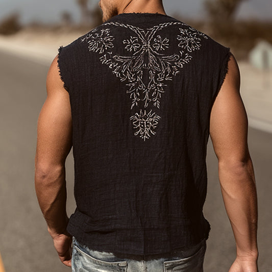 Stylish Black Sleeveless Vest with Intricate Embroidery