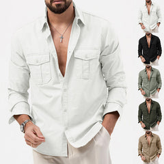 Men's Casual Button-Up Shirt with Chest Pockets - Perfect for Spring and Summer