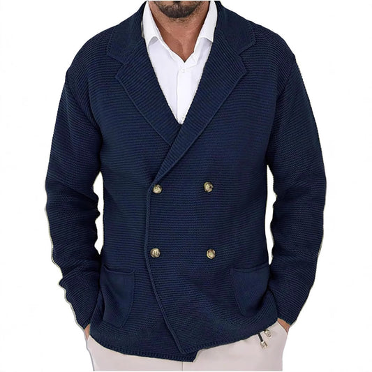 Double-Breasted Knit Cardigan Sweater for Men - Stylish and Versatile Outerwear