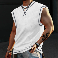Men's Casual Waffle Crew Neck Loose Tank Top MTA1835C2M