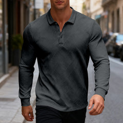 Men's Stylish Long Sleeve Polo Shirt with Geometric Pattern