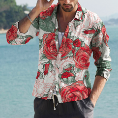 Men's Floral Print Lapel Long Sleeve Shirt MTA0126D5X