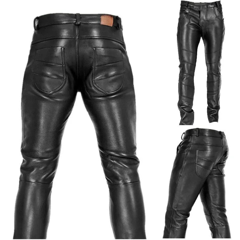 Stylish Fitted Leather-Look Motorcycle Pants for Men - Perfect for Biking and Casual Wear