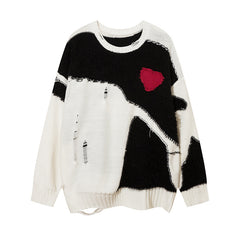 Distressed Heart Patch Sweater - Trendy And Cozy For Casual Wear