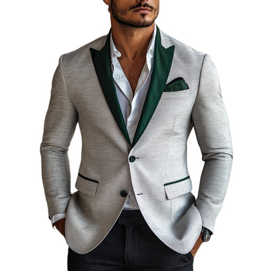 Men's Cotton And Linen Contrast Velvet Blazer MTA0314D0X