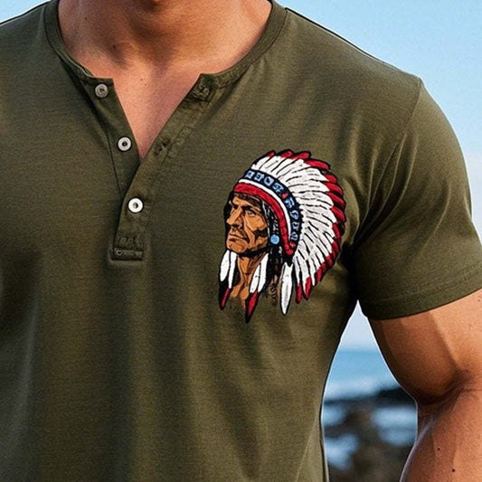 Men's Casual Printed Henley Neck Short Sleeve T-Shirt MTA2561C8X