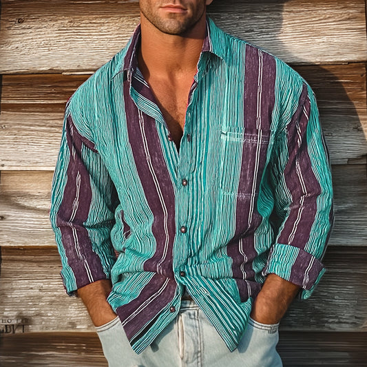 Casual Striped Shirt in Teal and Purple