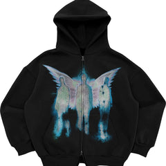 Hooded Sweatshirt with Bold Graphic Design and Zip-Up Closure