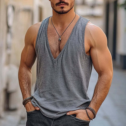 Men's Cotton Blend V-Neck Sports Tank Top MTA1701C7X
