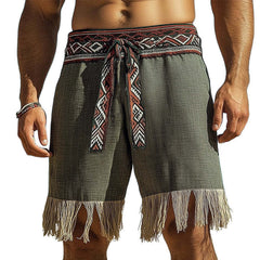 Men's Summer Cotton And Linen Embroidered Tassel Shorts MTA0933D4U