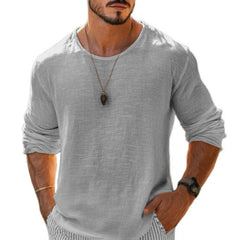 Men's Casual Cotton Linen Round Neck Loose Long Sleeve T-Shirt MTA1461C1M