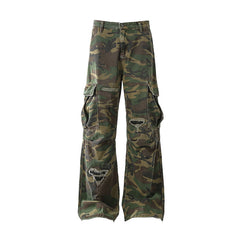 Camouflage Cargo Pants with Distressed Details for Women - Fall/Winter Fashion