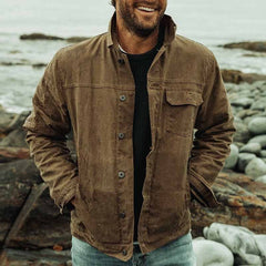 Men's Casual Outdoor Jacket with Button Closure and Chest Pockets