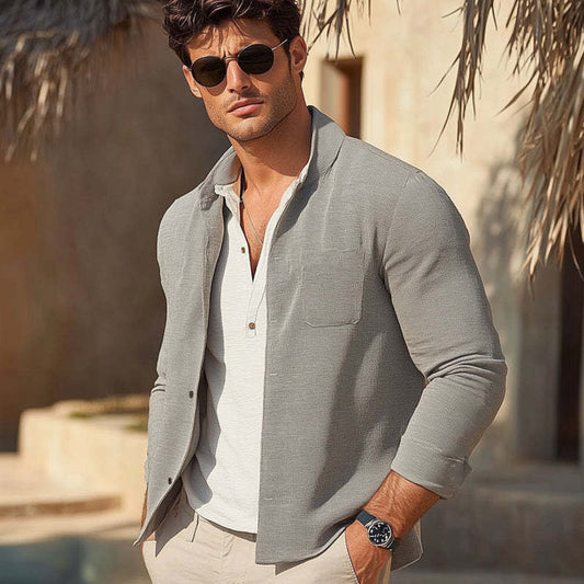 Men's Spring And Summer Thin Gray Texture Casual Shirt MTA1968C7U