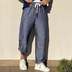 Men's Casual Cotton And Linen Elastic Waist Casual Pants MTA2774C1X