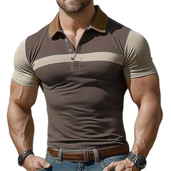 Men's Summer Brown Polo Collar Colorblock Stretch Slim Fit T-Shirt MTA0259D7U