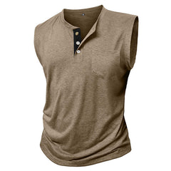 Men's Casual Cotton Blend Contrast Henley Neck Tank Top MTA2018C8X