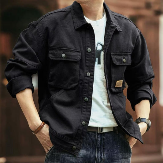 Men's Military-Style Utility Jacket with Multiple Pockets for Outdoor Adventures