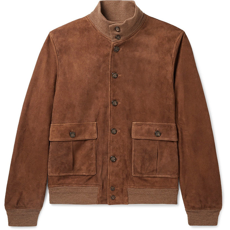 Classic Brown Jacket With Button Closure And Functional Pockets