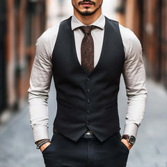 Men's Retro Solid Color Single Breasted Business Vest MTA0935D2TO