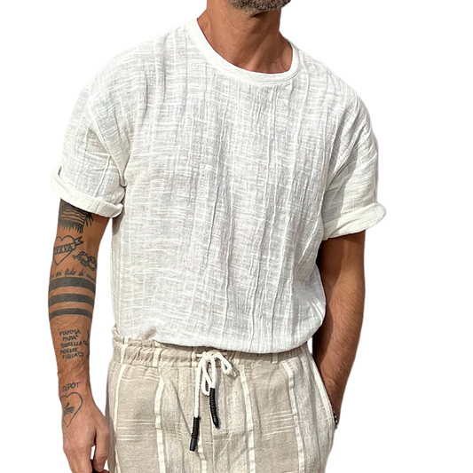 Men's Solid Color Textured Short-Sleeved Round Neck T-Shirt MTA2701C0X