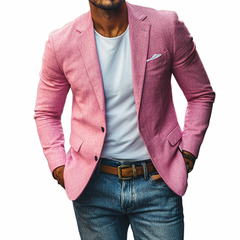 Men's Casual Linen Notched Lapel Single Breasted Slim Fit Blazer MTA0297D5M