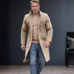 Classic Men's Longline Coat with Gold Button Accents