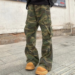 Camouflage Cargo Pants with Distressed Details for Men