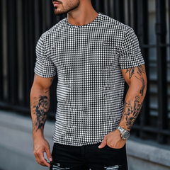 Men's Casual Houndstooth Round Neck Slim Short Sleeve T-Shirt MTA1862C7M