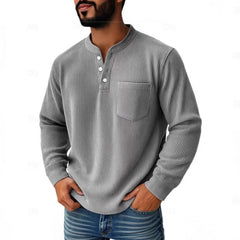 Stylish Henley Shirt With Vertical Stripes For Men - Perfect For Casual And Everyday Wear