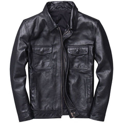 Classic Motorcycle Jacket With Distressed Finish For Men