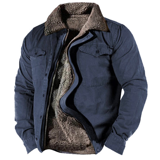 Men's Retro Lining Plus Fleece Zipper Tactical Jacket - Perfect for Spring, Autumn & Outdoor Activities