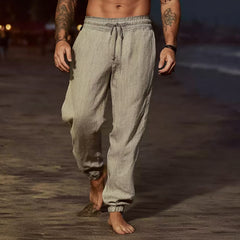 Casual Grey Linen Trousers for Beach Walks