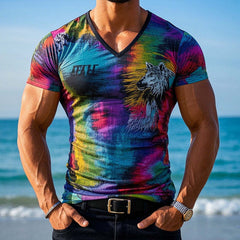 Men's Animal Print V-Neck Short Sleeve T-Shirt MTA2592C6X