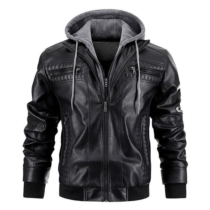 Stylish Hooded Leather Jacket For Men - Perfect For Casual And Outdoor Adventures