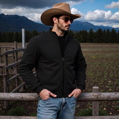 Stylish Cowboy Hat and Black Bomber Jacket Set for Outdoor Adventures
