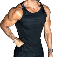 Men's Patchwork Leather Casual Tank Top MTA3157C6X