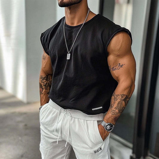 Men's Solid Color Outdoor Round Neck Sports Tank Top MTA2758C3X