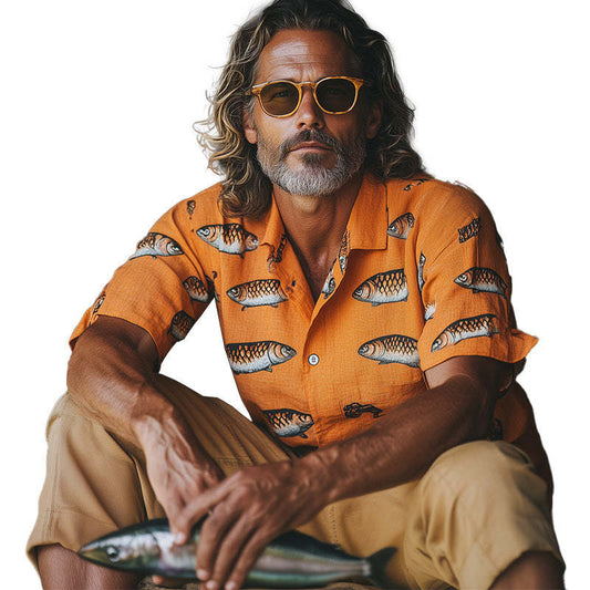 Men's Spring Fashion Sardines Print Short Sleeve Shirt MTA2631C3P