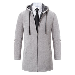 Men's Stylish Hooded Zip-Up Coat With Faux Fur Lined Collar - Perfect For Winter And Formal Occasions