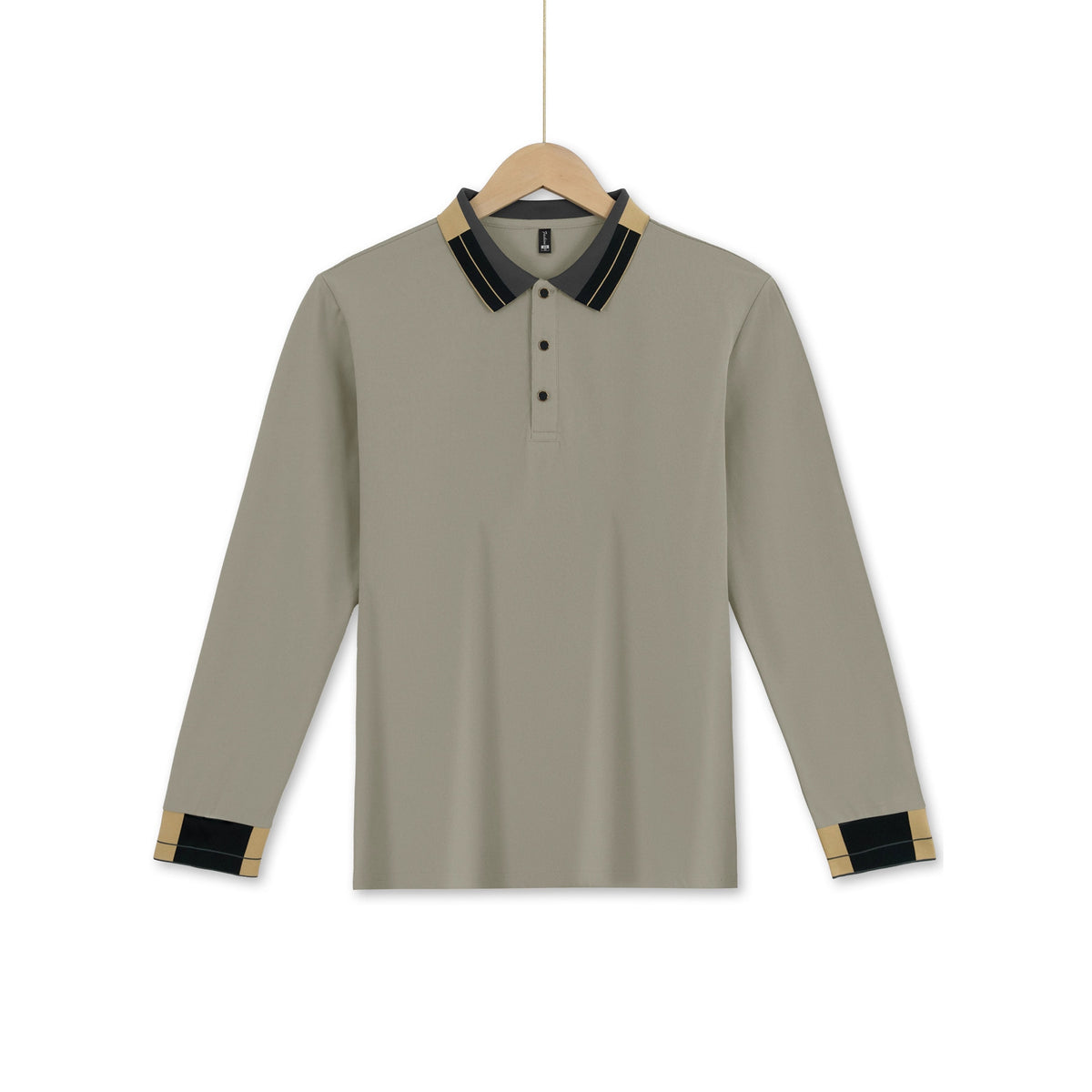 Stylish Long Sleeve Polo Shirt With Contrast Trim For Men