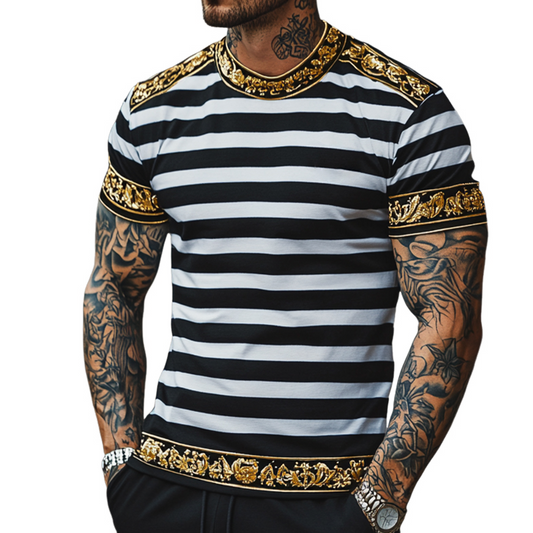 Men's Retro Casual Baroque Printed Round Neck Short Sleeve T-Shirt MTA2152C1TO