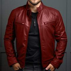 Stylish Men's Biker Jacket With Zippered Pockets And Sleek Design