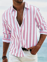 Striped Casual Button-Up Shirt For Men - Perfect For Summer And Spring Outfits