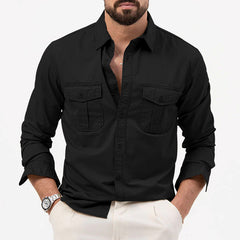 Men's Casual Button-Up Shirt with Chest Pockets - Perfect for Spring and Summer