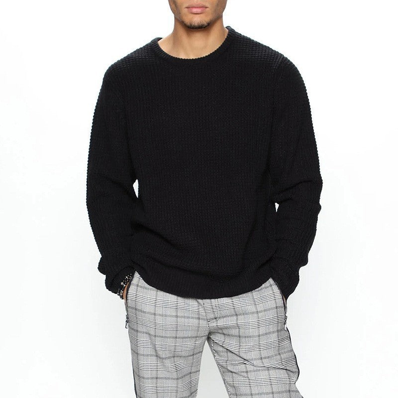 Classic Black Crew Neck Sweater For Men - Perfect For Casual And Formal Wear