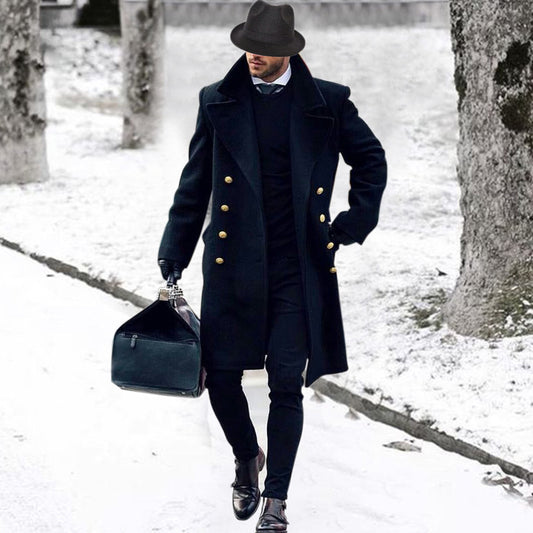 Classic Double-Breasted Overcoat with Gold Buttons