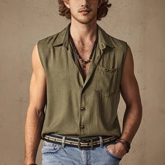 Stylish Sleeveless Button-Up Shirt for Men - Perfect for Casual Summer Outfits