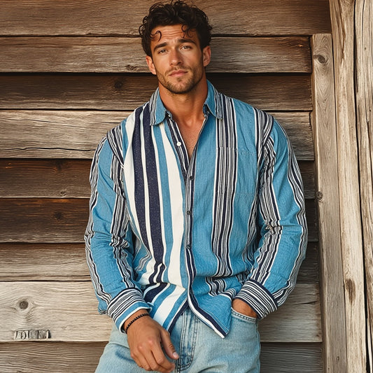 Casual Striped Denim Shirt for Spring and Autumn