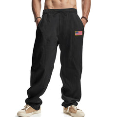 Men's Casual Loose-Fit Pants with Flag Patch - Perfect for Everyday Wear